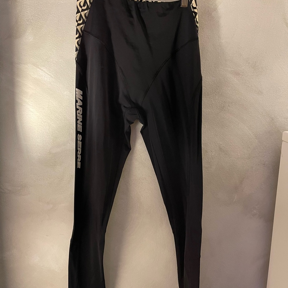 Marine Serre Black Leggings with Patterned Waistband